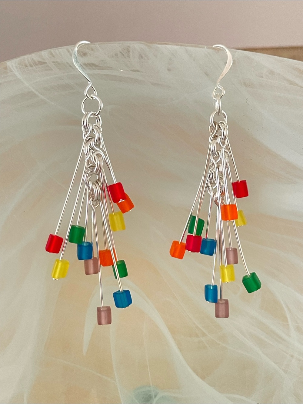 RESTOCKED Handmade Rainbow Pride Firework Dangle Earrings Colorful Small Chain